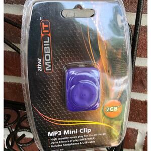 Ativa MP3 Mobil It Mini Clip 2GB Music Purple Player with Cables